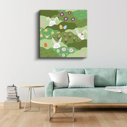 Paskalya Tavşanları - Çiçekli Bahçe Dostları Kanvas Tablo