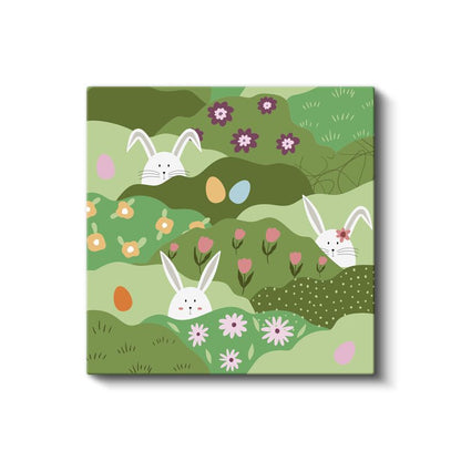 Paskalya Tavşanları - Çiçekli Bahçe Dostları Kanvas Tablo