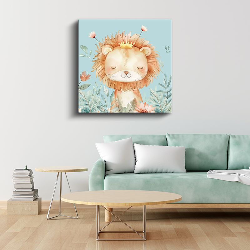 Orman Kralı - Çiçekli Aslan Portresi Kanvas Tablo