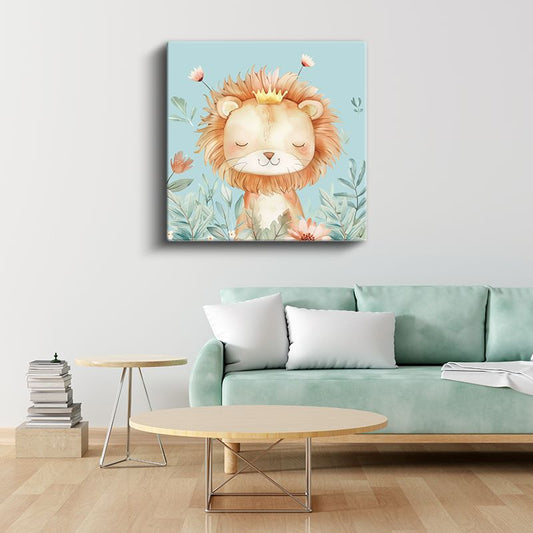 Orman Kralı - Çiçekli Aslan Portresi Kanvas Tablo