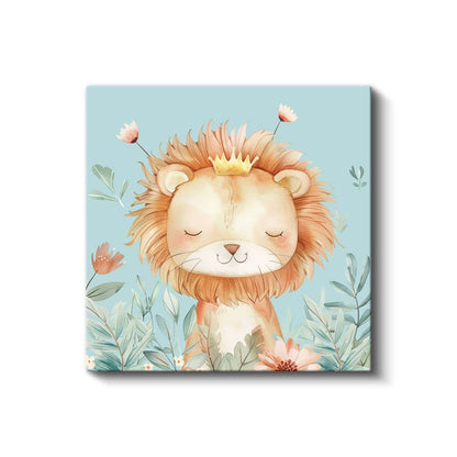 Orman Kralı - Çiçekli Aslan Portresi Kanvas Tablo