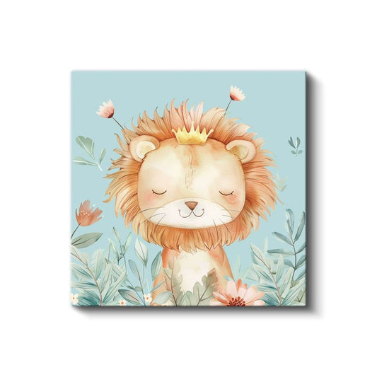 Orman Kralı - Çiçekli Aslan Portresi Kanvas Tablo