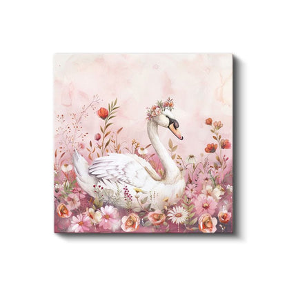 Çiçekli Kuğu - Pembe Bahçenin Zarif Misafiri Kanvas Tablo