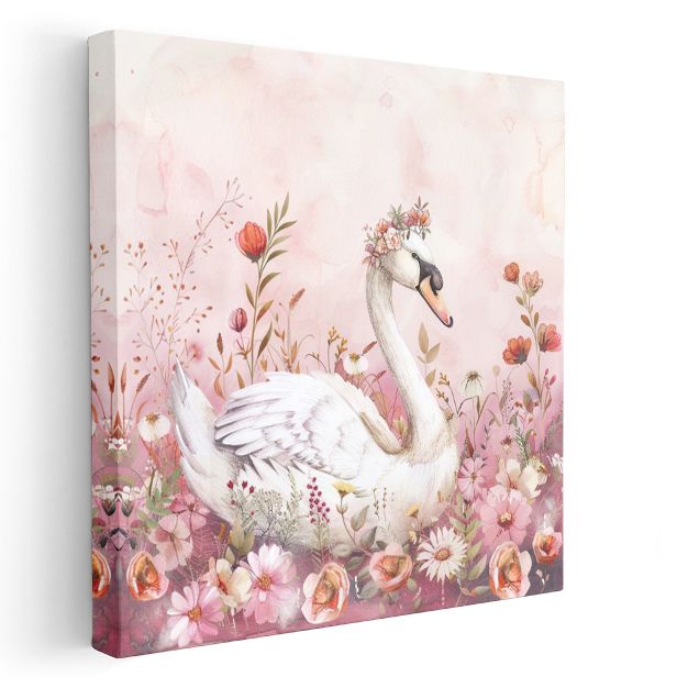 Çiçekli Kuğu - Pembe Bahçenin Zarif Misafiri Kanvas Tablo