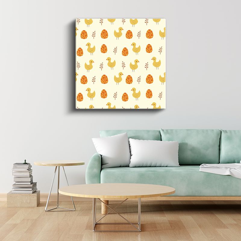 Paskalya Deseni - Sarı Civciv ve Yumurtalar Kanvas Tablo