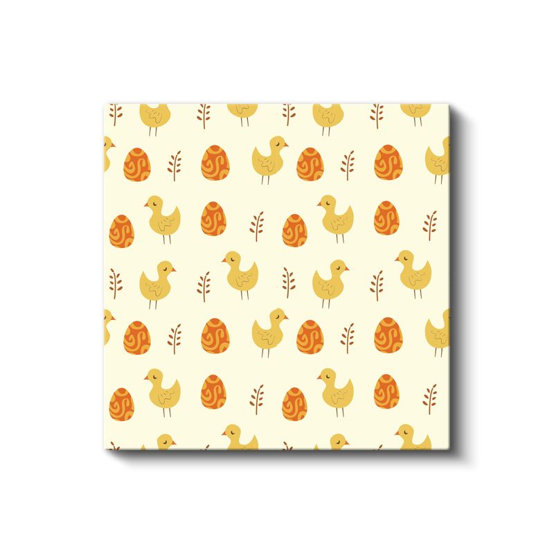 Paskalya Deseni - Sarı Civciv ve Yumurtalar Kanvas Tablo