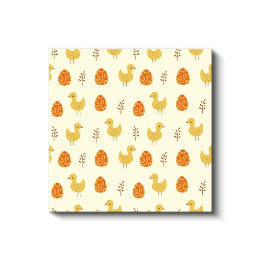 Paskalya Deseni - Sarı Civciv ve Yumurtalar Kanvas Tablo