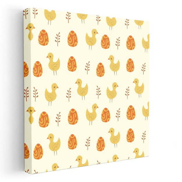 Paskalya Deseni - Sarı Civciv ve Yumurtalar Kanvas Tablo