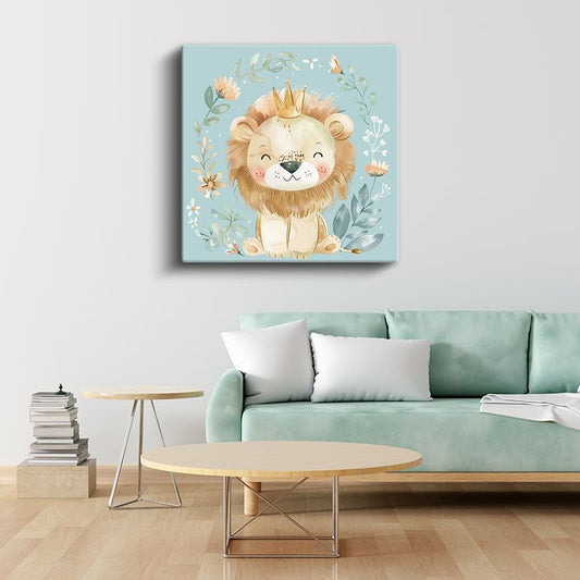 Taçlı Aslan - Çiçekli Orman Kralı Kanvas Tablo