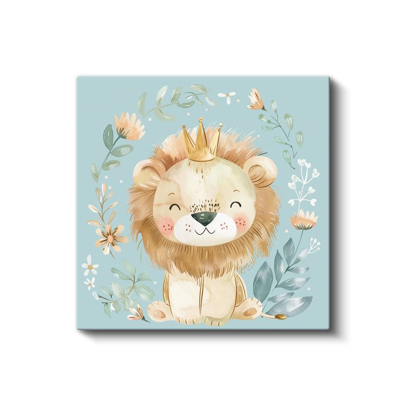 Taçlı Aslan - Çiçekli Orman Kralı Kanvas Tablo