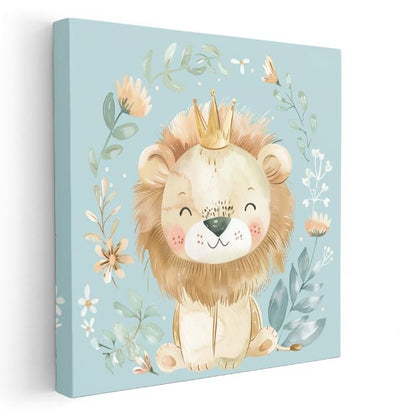 Taçlı Aslan - Çiçekli Orman Kralı Kanvas Tablo