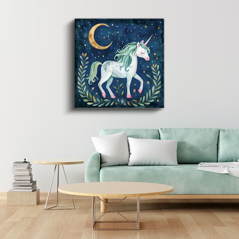 Gece Unicorn - Ay Işığında Sihirli Dostumuz Kanvas Tablo