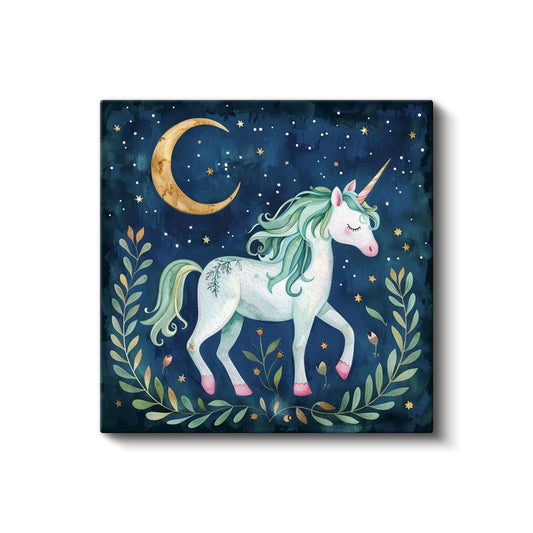 Gece Unicorn - Ay Işığında Sihirli Dostumuz Kanvas Tablo