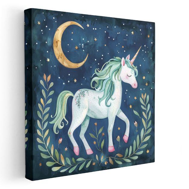 Gece Unicorn - Ay Işığında Sihirli Dostumuz Kanvas Tablo
