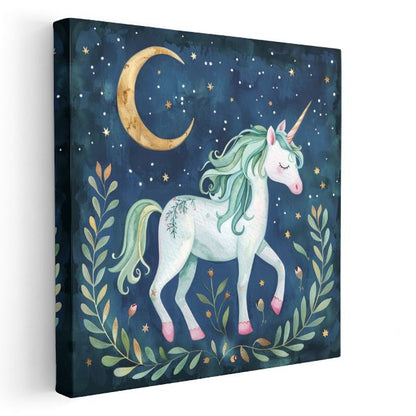 Gece Unicorn - Ay Işığında Sihirli Dostumuz Kanvas Tablo