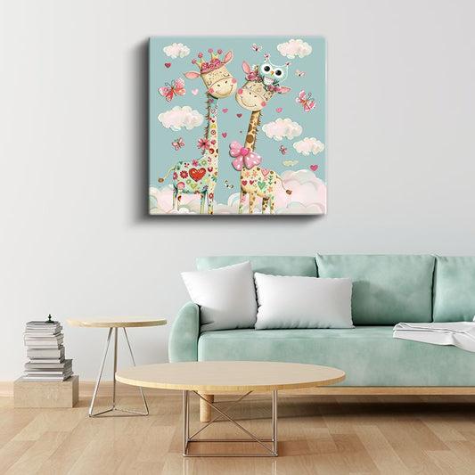 Çiçekli Zürafalar - Bahar Dostluğu Kanvas Tablo