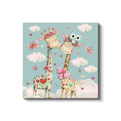 Çiçekli Zürafalar - Bahar Dostluğu Kanvas Tablo