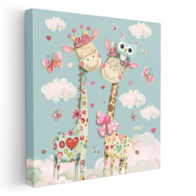 Çiçekli Zürafalar - Bahar Dostluğu Kanvas Tablo