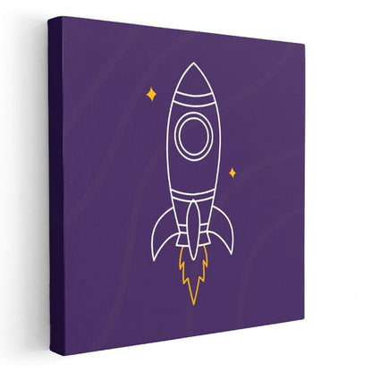 Mor Roket - Minimalist Uzay Yolculuğu Kanvas Tablo