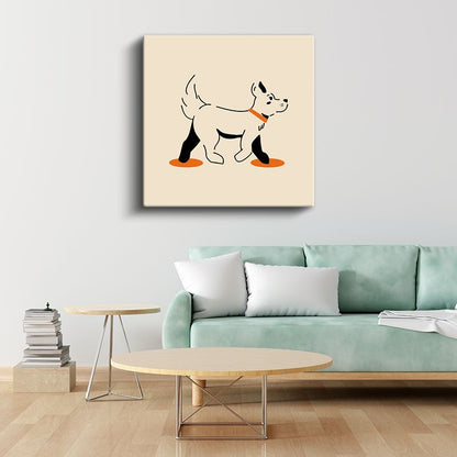 Minimalist Köpek - Turuncu Patili Dostumuz Kanvas Tablo
