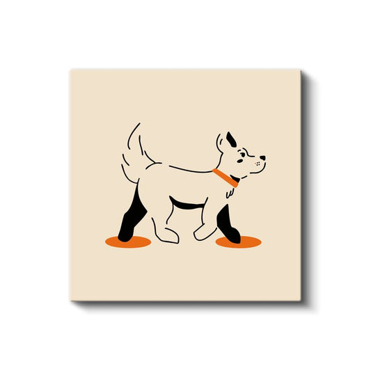 Minimalist Köpek - Turuncu Patili Dostumuz Kanvas Tablo