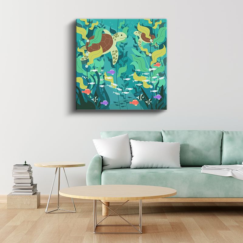 Deniz Kaplumbağaları - Renkli Mercan Resifi Kanvas Tablo