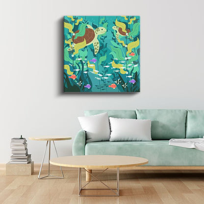 Deniz Kaplumbağaları - Renkli Mercan Resifi Kanvas Tablo