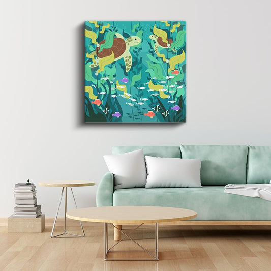 Deniz Kaplumbağaları - Renkli Mercan Resifi Kanvas Tablo