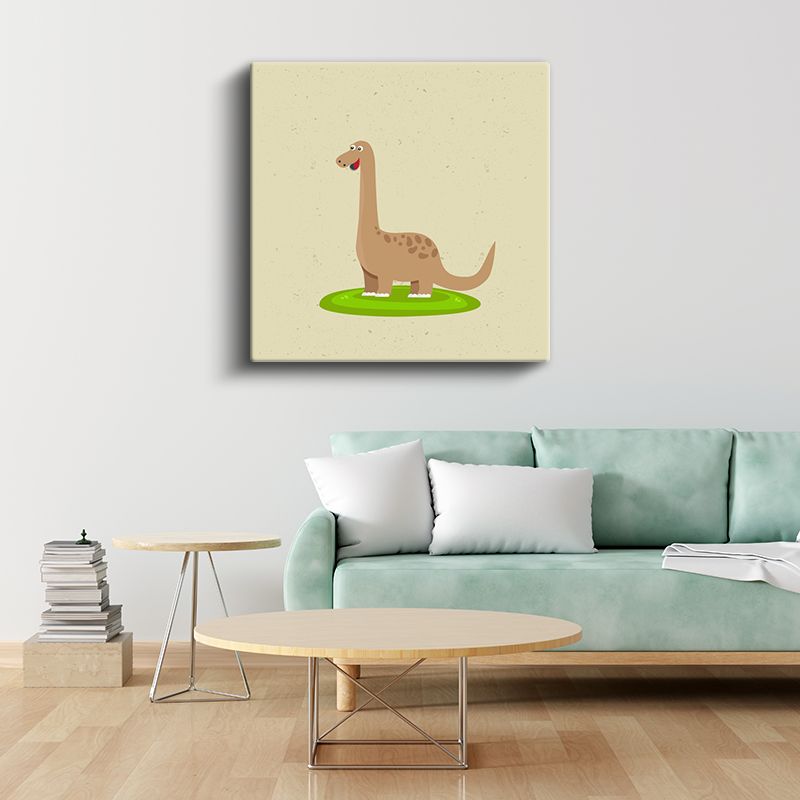 Sevimli Dinozor - Yeşil Çimenlerde Dostumuz Kanvas Tablo