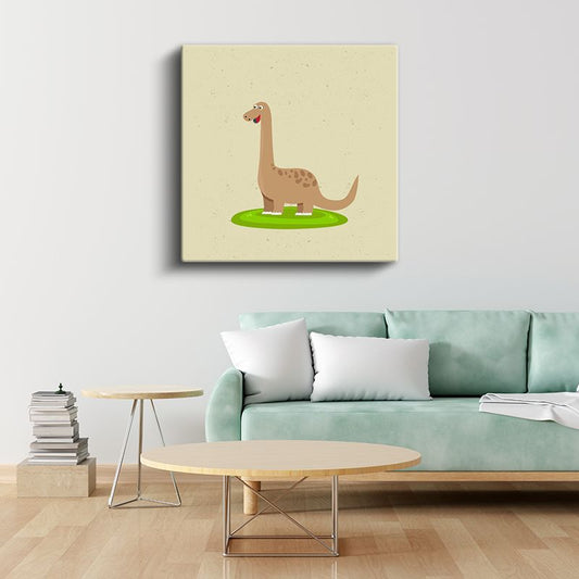 Sevimli Dinozor - Yeşil Çimenlerde Dostumuz Kanvas Tablo