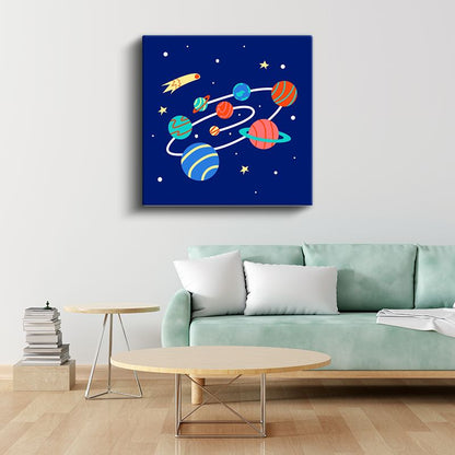 Gezegen Sistemi - Renkli Uzay Yolculuğu Kanvas Tablo