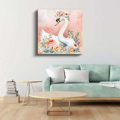 Çiçekli Kuğu - Pembe Bahçenin Zarif Misafiri Kanvas Tablo