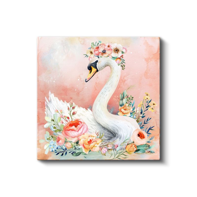 Çiçekli Kuğu - Pembe Bahçenin Zarif Misafiri Kanvas Tablo