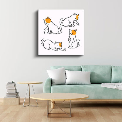 Minimalist Kediler - Turuncu Benekli Dostlar Kanvas Tablo