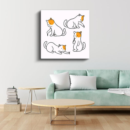 Minimalist Kediler - Turuncu Benekli Dostlar Kanvas Tablo