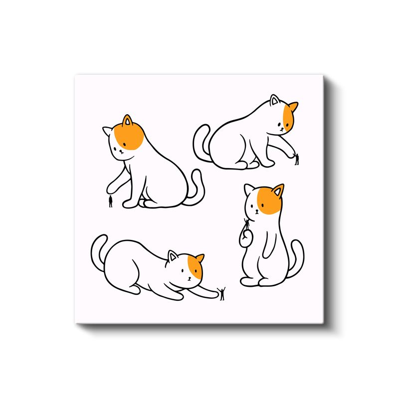 Minimalist Kediler - Turuncu Benekli Dostlar Kanvas Tablo