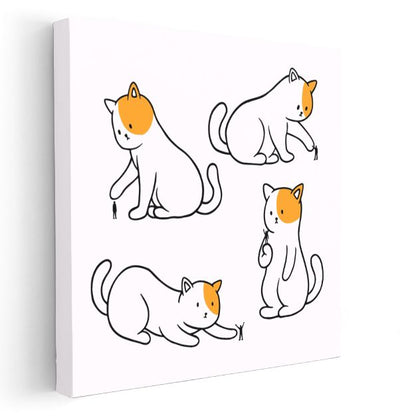 Minimalist Kediler - Turuncu Benekli Dostlar Kanvas Tablo