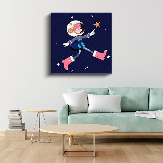 Uzay Kızı - Pembe Botlu Astronot Macerası Kanvas Tablo
