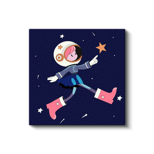 Uzay Kızı - Pembe Botlu Astronot Macerası Kanvas Tablo