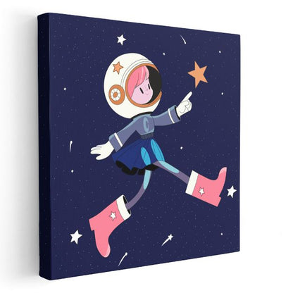 Uzay Kızı - Pembe Botlu Astronot Macerası Kanvas Tablo