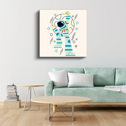 Minimalist Astronot - Mavi Uzay Yolcusu Kanvas Tablo