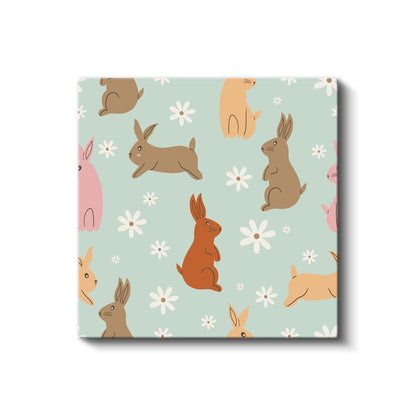 Çiçekli Tavşanlar - Bahar Bahçesi Dostları Kanvas Tablo