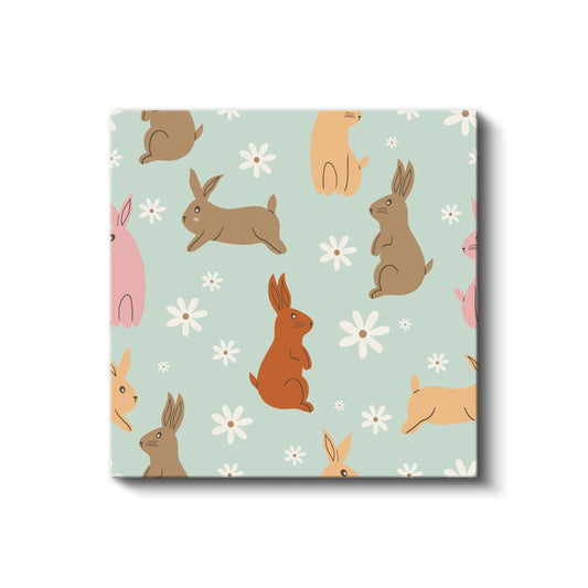Çiçekli Tavşanlar - Bahar Bahçesi Dostları Kanvas Tablo