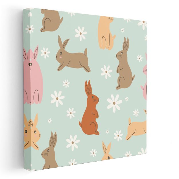 Çiçekli Tavşanlar - Bahar Bahçesi Dostları Kanvas Tablo