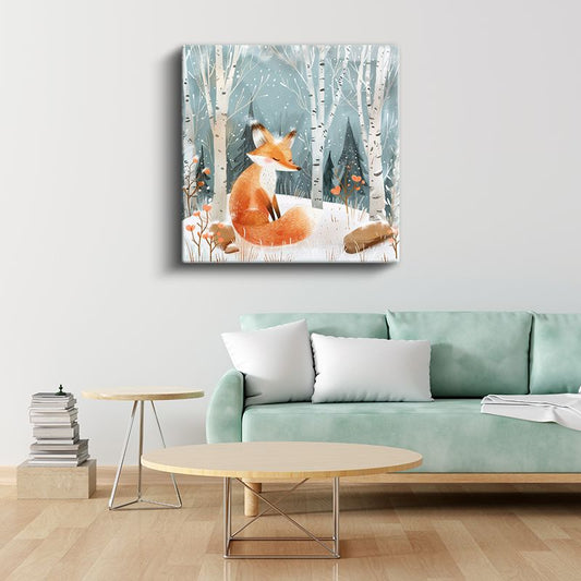 Orman Tilkisi - Beyaz Ağaçlar Arasında Kanvas Tablo