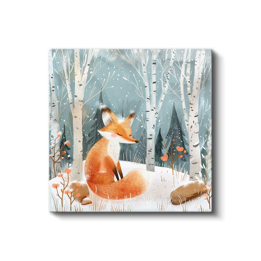 Orman Tilkisi - Beyaz Ağaçlar Arasında Kanvas Tablo