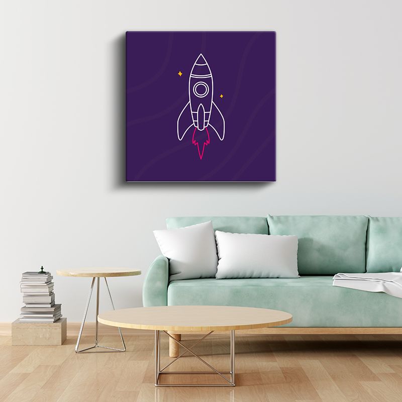 Mor Roket - Pembe Ateşli Uzay Yolculuğu Kanvas Tablo