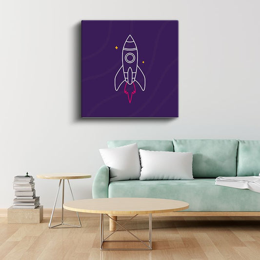 Mor Roket - Pembe Ateşli Uzay Yolculuğu Kanvas Tablo