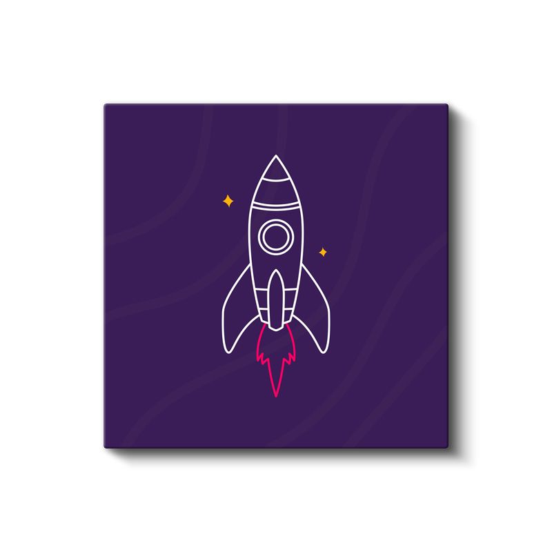 Mor Roket - Pembe Ateşli Uzay Yolculuğu Kanvas Tablo