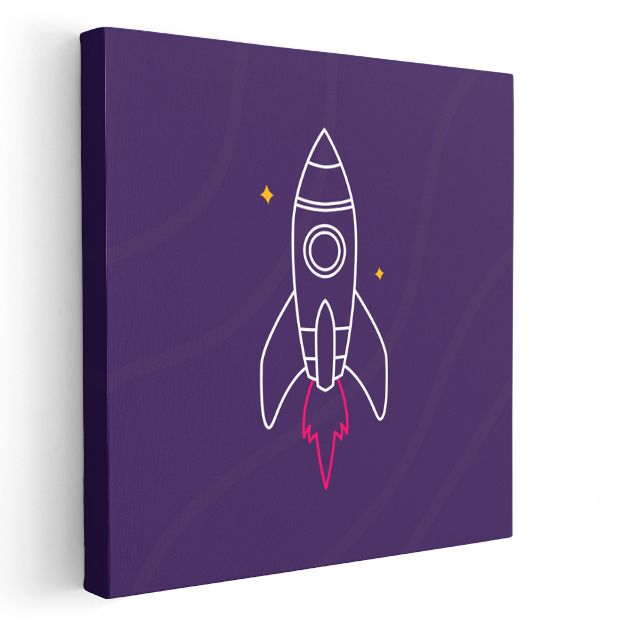 Mor Roket - Pembe Ateşli Uzay Yolculuğu Kanvas Tablo